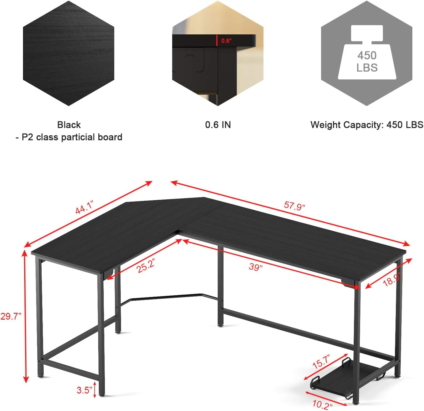 L Shaped Desk Black Corner Gaming Computer Desk for Home Office PC Laptop Workstation Study Writing Work Gamer Table,Small Size