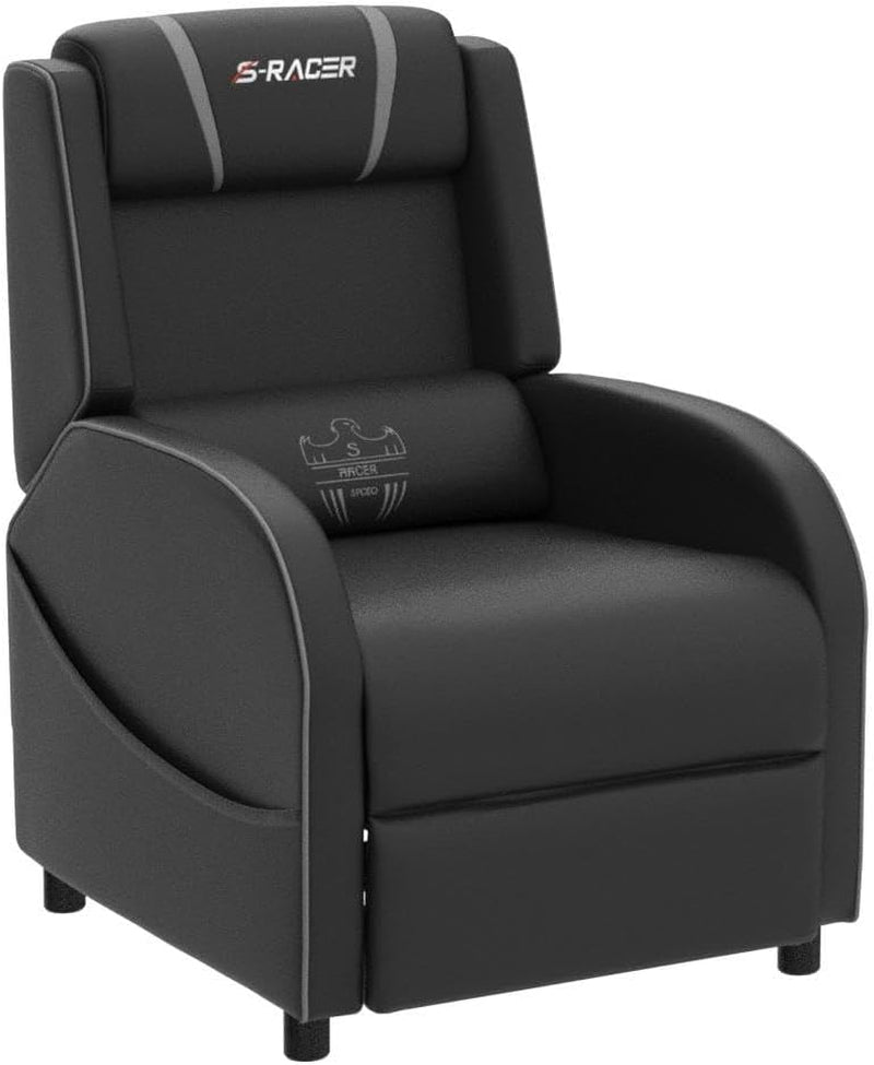 Massage Gaming Recliner Chair, Racing Style Gaming Sofa, PU Leather Home Theater Seat, Living Room Ergonomic Comfortable Gamer Lounge(Grey)