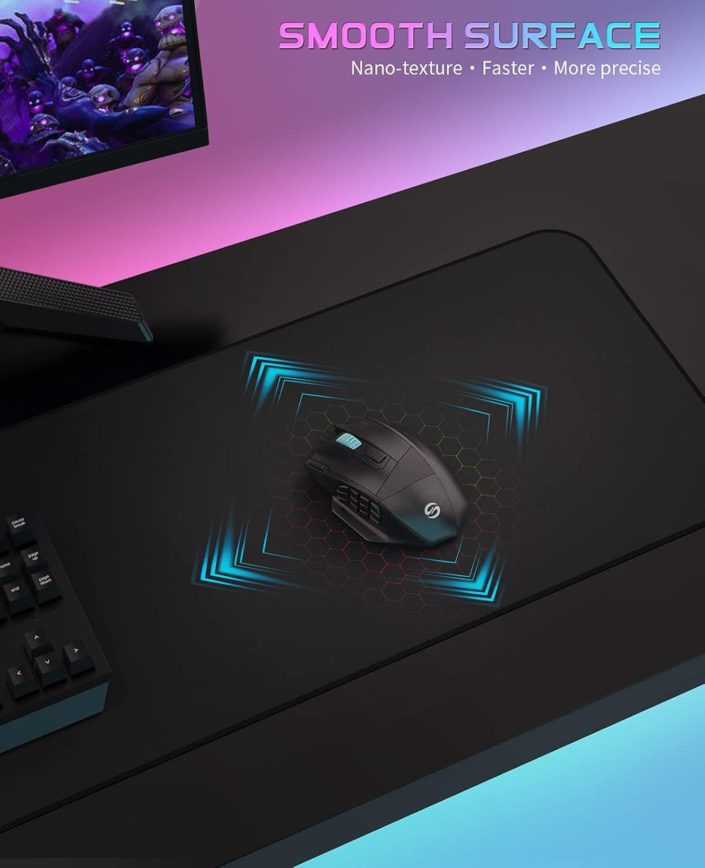 Gaming Mouse Pad Extended Large Mousepad with Superior Micro-Weave Cloth, Waterproof Keyboard Pad with Stitched Edges, Non-Slip Base, 31.5 X 11.8 Inch, XL, Black