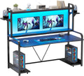 Gaming Desk, 55" Computer Desk with Shelves, LED Lights, Hutch & Monitor Shelf, Large PC Gamer Desk Workstation, Gaming Table for Bedroom, Studying Writing Desk for Home Office, Black