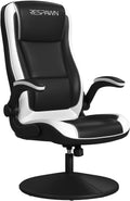 800 Swivel Rocker Gaming Chair - Ergonomic Floor Gaming Seat with Lumbar Support, Flip up Armrest, High Back, Pedestal Base, Comfortable No Wheels Console Video Game Rocker Chair - White