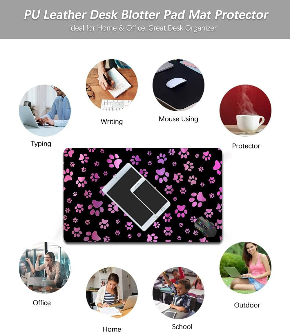 Large Mouse Pad Gaming Mouse Pad No Slip Rubber Extended Mousepad 23.6 X13.8 Inch Waterproof Mouse Mat Cute Purple and Black Dog Paw Print