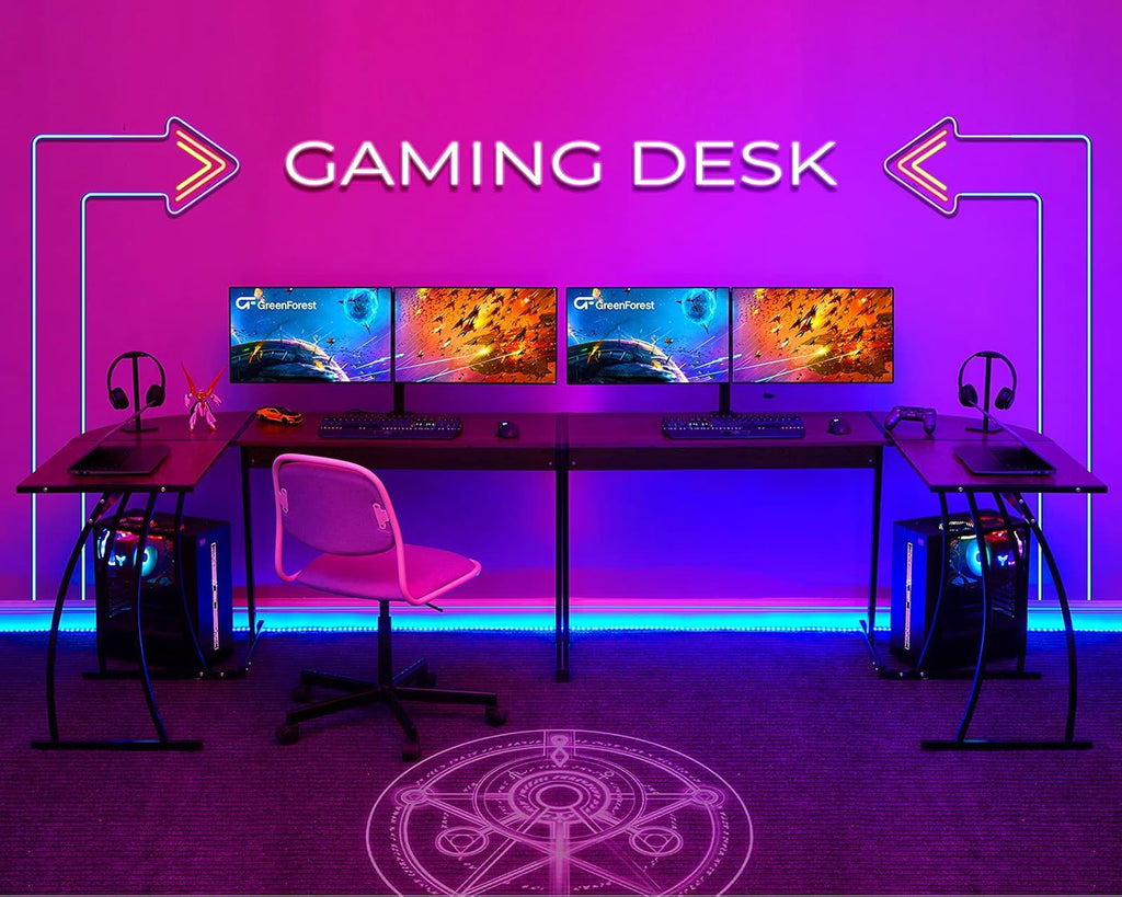 L Shaped Gaming Computer Desk 58.1 Inch, L-Shape Corner Gaming Table, Writing Studying PC Laptop Workstation 3-Piece for Home Office Bedroom, Dark Walnut