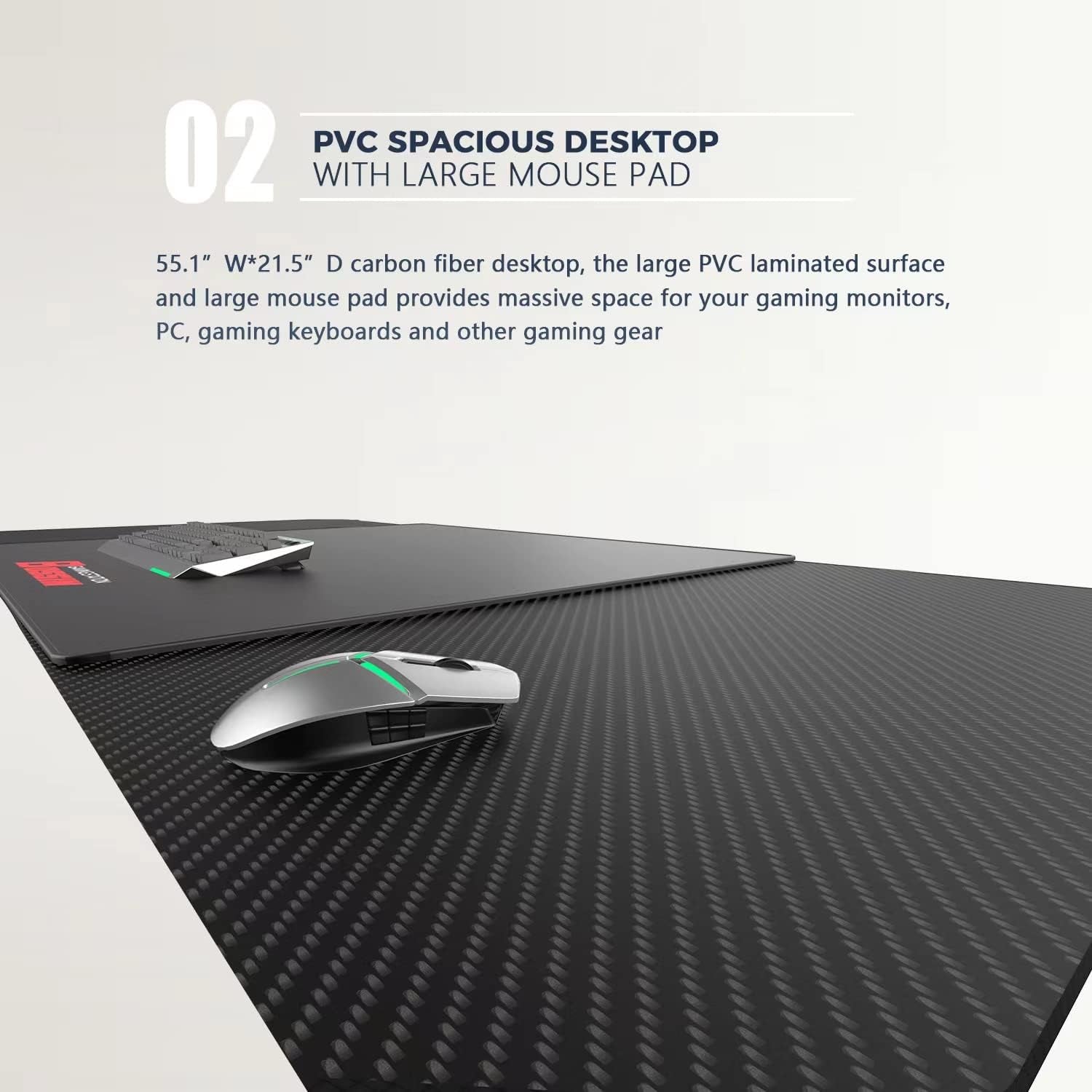 Ergonomic Gaming Desk 55 Inch, Z Shaped Office PC Computer Desk with Mouse Pad, Gamer Tables with Gaming Handle Rack, Cup Holder Headphone Hook