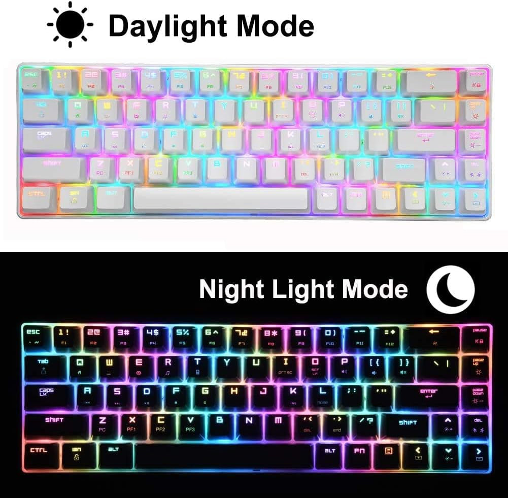 60% Mechanical Gaming Keyboard Mini 68 Keys Anti-Ghosting Wired Type C Chroma RGB 18 Backlit Effects,Lightweight Gaming Mosue 6400DPI Honeycomb Optical,116 PBT Pudding Keycaps for PC Gamers(White)