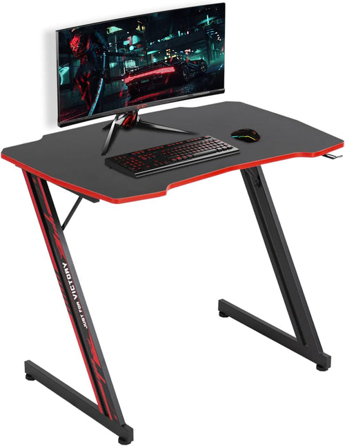 35" Gaming Desk,Gaming Table, Black Gaming Desks Workstation,Headphone Hook,Storage