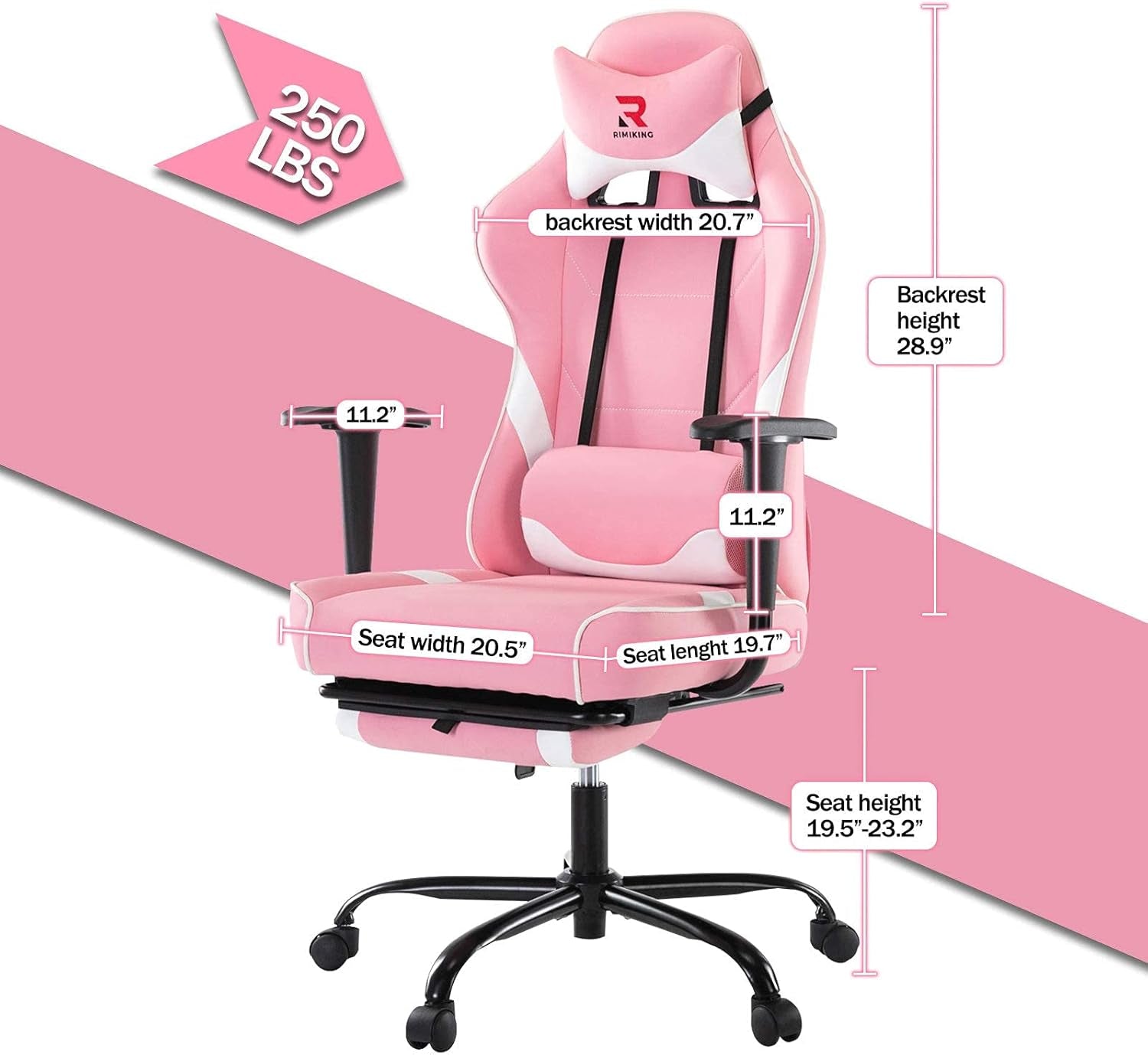 Massage Gaming Chair with Footrest Ergonomic Swivel Computer Chair with Adjustable Headrest and Lumbar Support, High Back Desk Chair Black 3609 (Pink)
