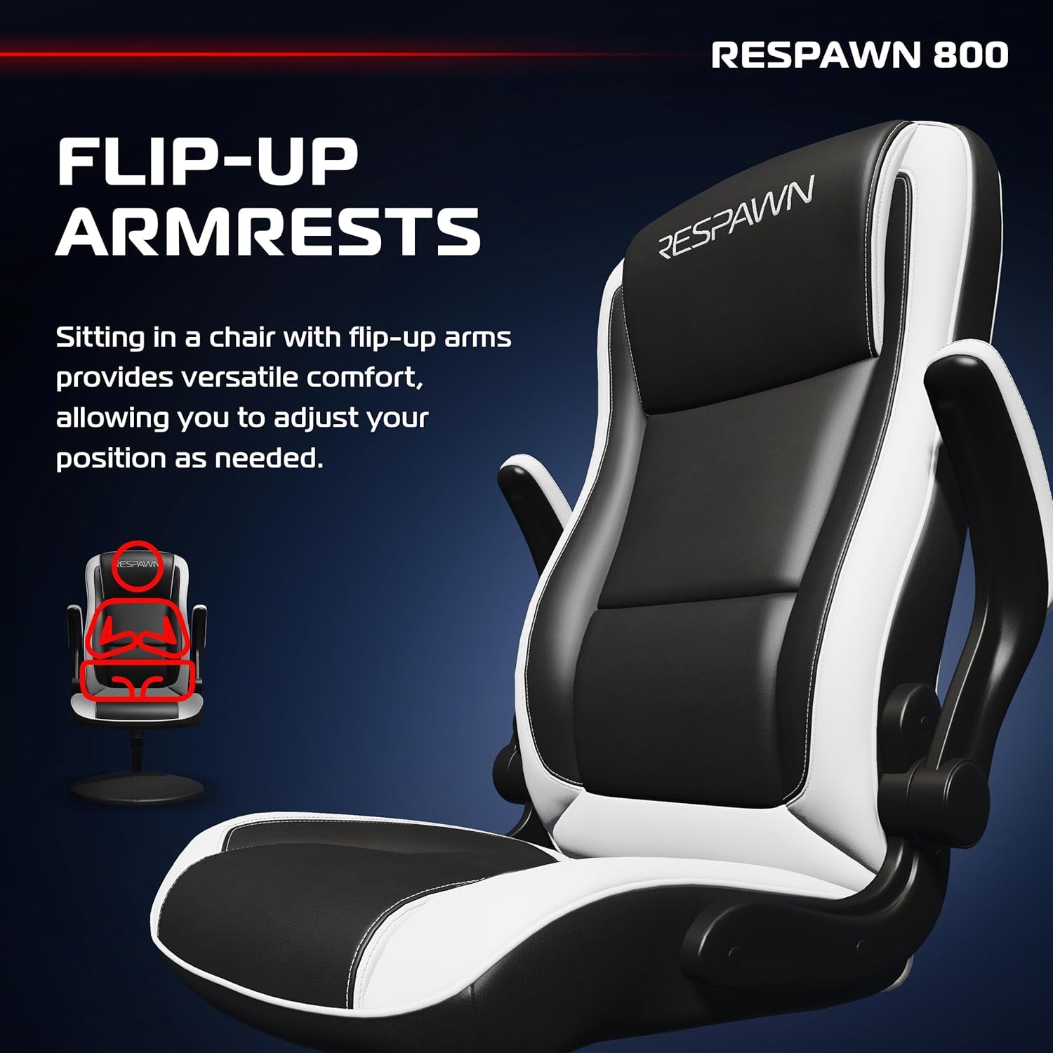 800 Swivel Rocker Gaming Chair - Ergonomic Floor Gaming Seat with Lumbar Support, Flip up Armrest, High Back, Pedestal Base, Comfortable No Wheels Console Video Game Rocker Chair - White