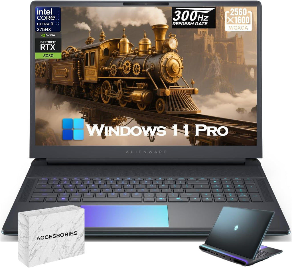 18 Area-51 Gaming Laptop, 18" WQXGA 300Hz 2.5K, Intel Ultra 9 Processor 275HX 5.4Ghz, Geforce RTX 5080, Cryo-Tech, 32GB DDR5 + 1TB SSD, Win11 Pro, W/Accessories