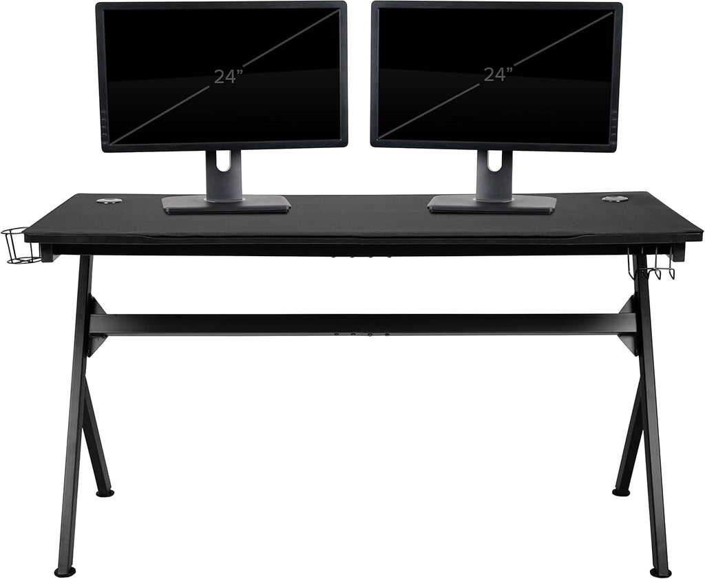 Black/Red Gaming Desk Bundle - Cup/Headset Holder/Mouse Pad Top