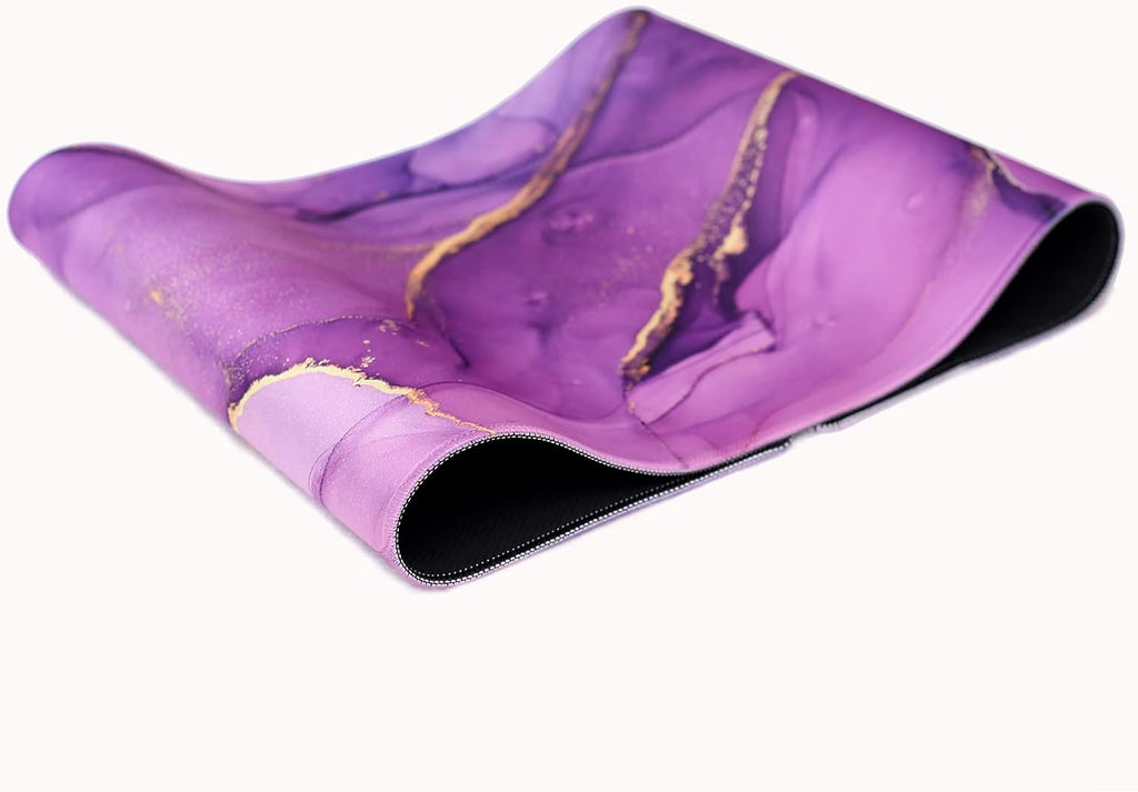 Large Gaming Mousepad and Coffe Coaster, XL Purple Marble Desk Mat Mouse Pad Large Non Slip Rubber Base Mouse Pad with Sewn Edge, Waterproof Keyboard Mousepad, Office Desk Mat, Suitable for Work,