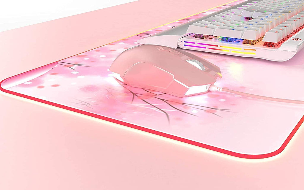 AJ52 RGB Wired Gaming Mouse, 7 Programmable Buttons, Computer Mice with RGB Lighting, 200-4800 DPI Adjustable, for Pc/Laptop (Pink)