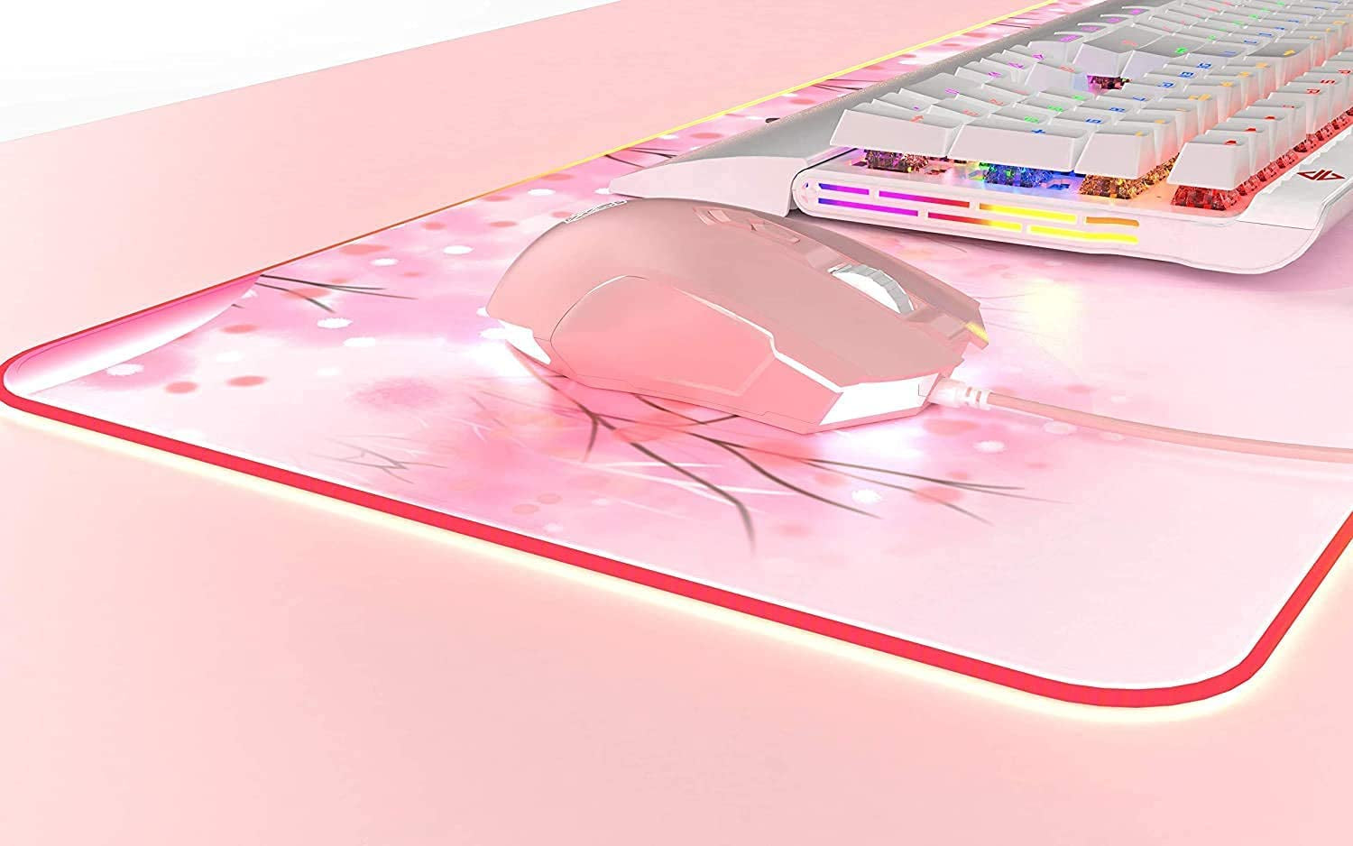 AJ52 RGB Wired Gaming Mouse, 7 Programmable Buttons, Computer Mice with RGB Lighting, 200-4800 DPI Adjustable, for Pc/Laptop (Pink)