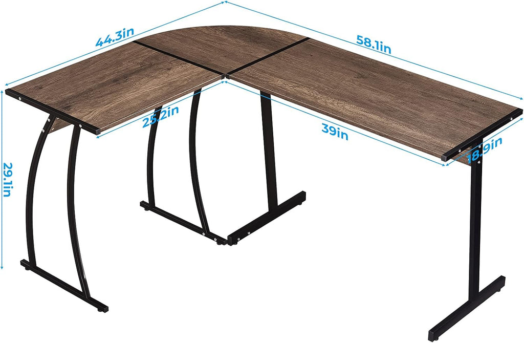 L Shaped Gaming Computer Desk 58.1 Inch, L-Shape Corner Gaming Table, Writing Studying PC Laptop Workstation 3-Piece for Home Office Bedroom, Dark Walnut
