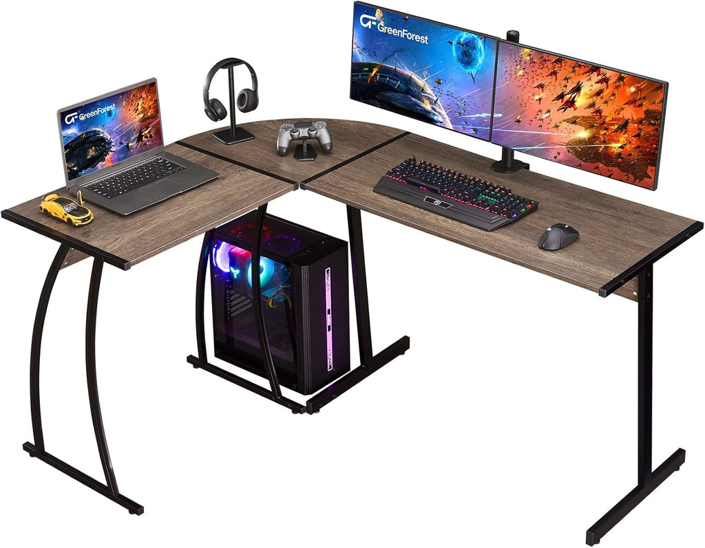 L Shaped Gaming Computer Desk 58.1 Inch, L-Shape Corner Gaming Table, Writing Studying PC Laptop Workstation 3-Piece for Home Office Bedroom, Dark Walnut