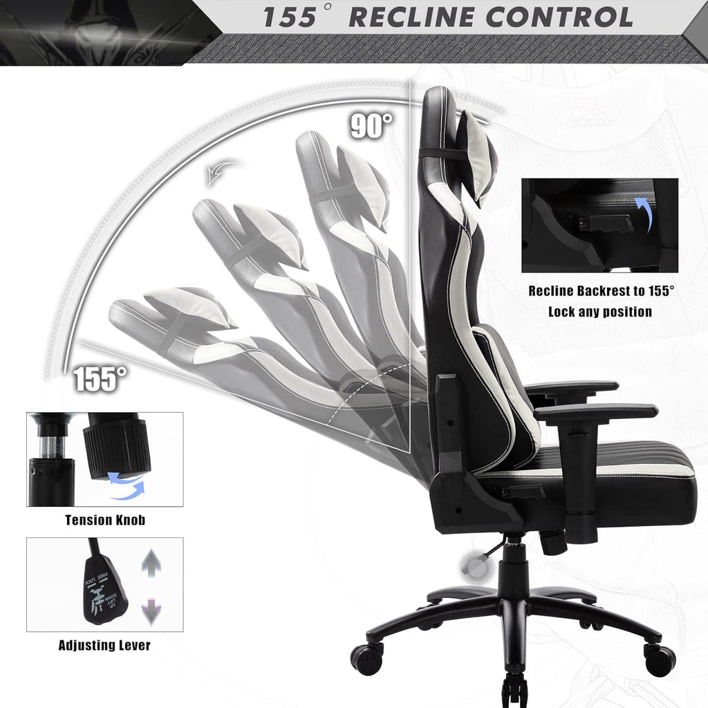 Massage Gaming Chair Big and Tall 350Lbs Ergonomic Wide Seat Video Game Chair High Back PC Computer Office Chair E-Sport Racing Style Rolling Chair Heavy Duty Headrest and Lumbar Support-White