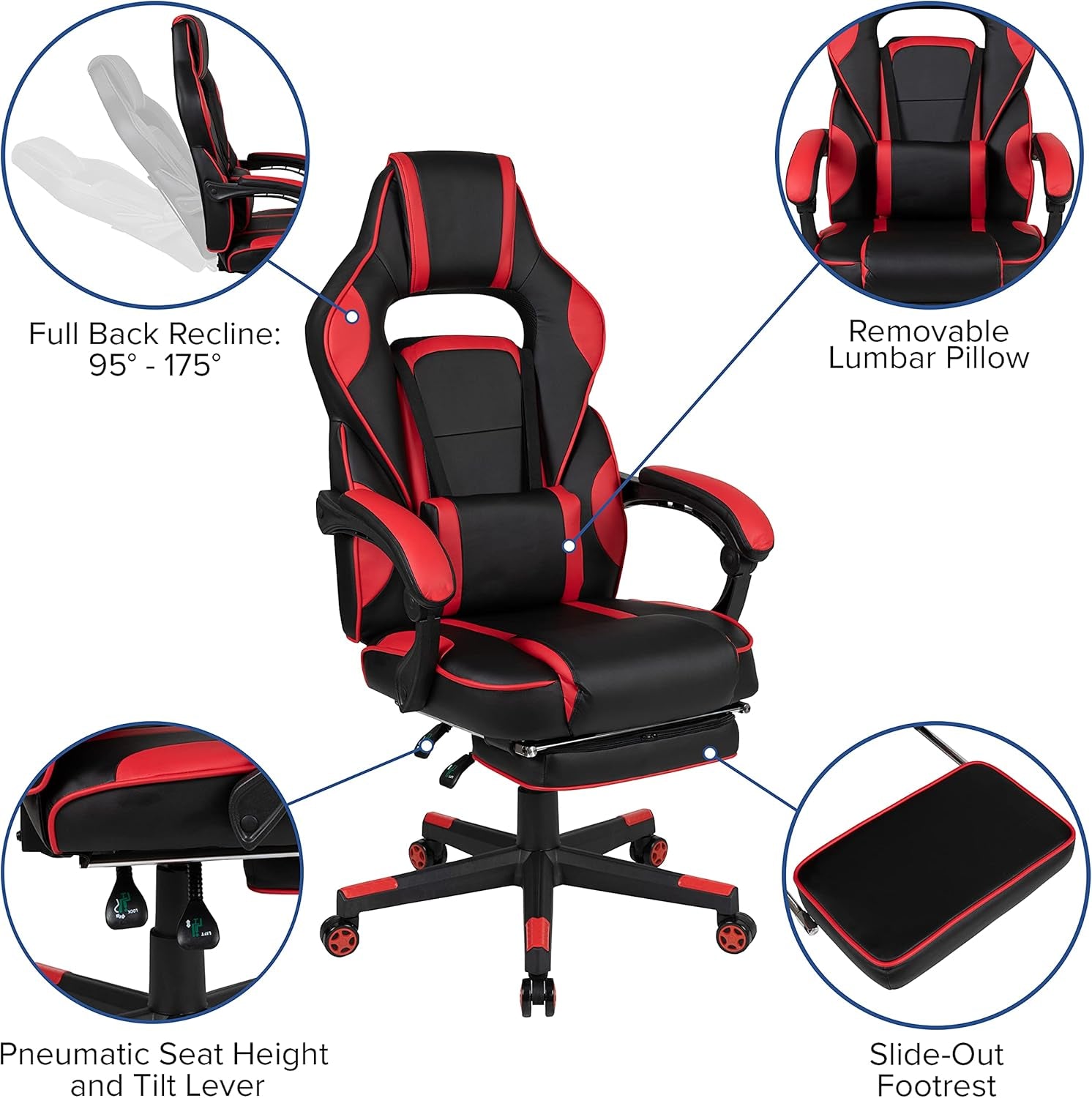 Gaming Bundle-Cup/Headphone Desk & Red Reclining Footrest Chair