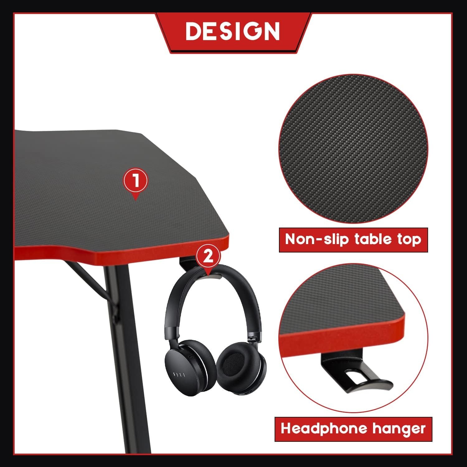 35" Gaming Desk,Gaming Table, Black Gaming Desks Workstation,Headphone Hook,Storage