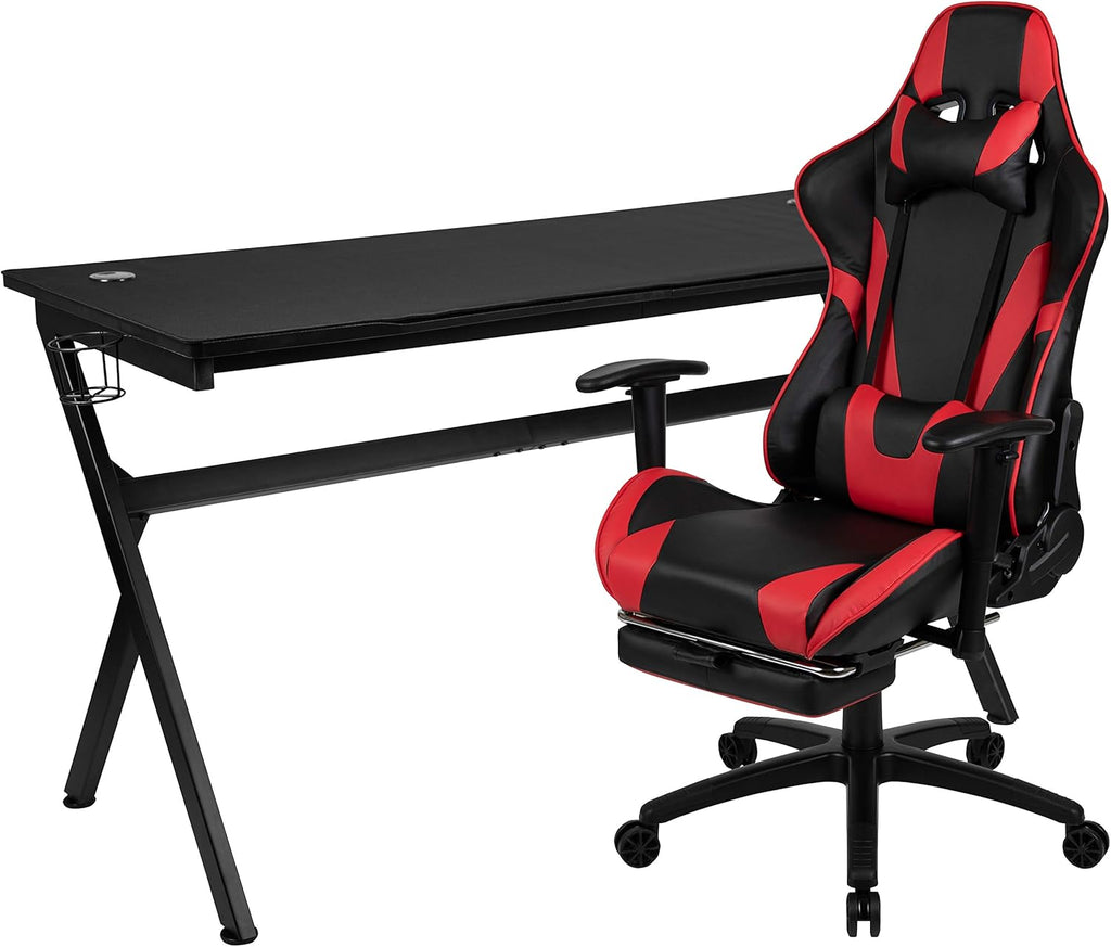 Black/Red Gaming Desk Bundle - Cup/Headset Holder/Mouse Pad Top