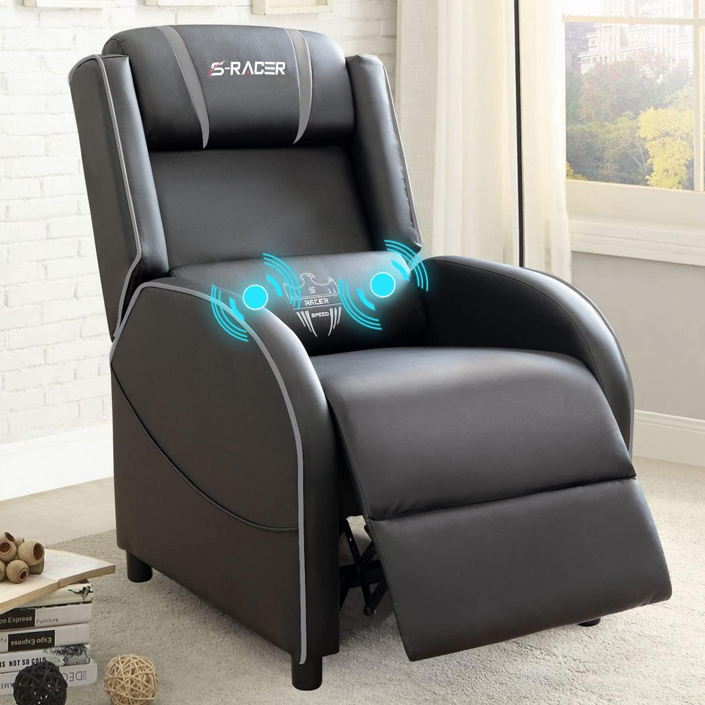 Massage Gaming Recliner Chair, Racing Style Gaming Sofa, PU Leather Home Theater Seat, Living Room Ergonomic Comfortable Gamer Lounge(Grey)